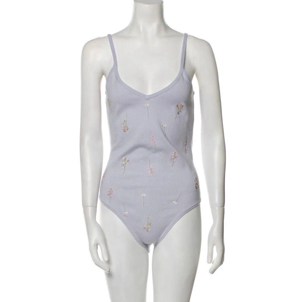 Diane von Furstenberg Sweater Camisole Floral Embroidered Tank Bodysuit Top XS
